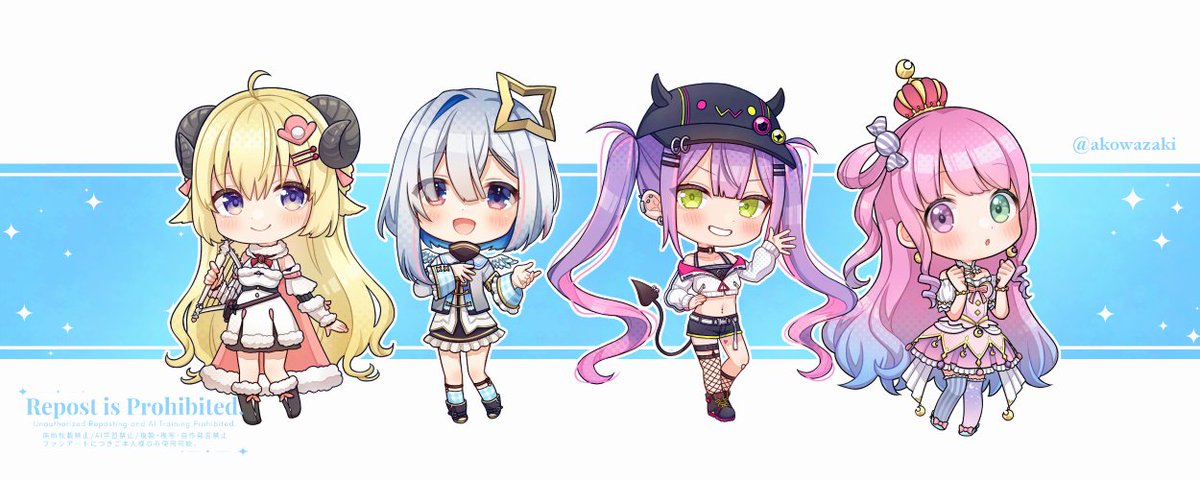 姫森ルーナ ,常闇トワ ,常闇トワ(通常) ,角巻わため ,角巻わため(通常) 「4期生まとめ#ホロちび 」|阿古わざき | C101新刊 好評販売中！のイラスト