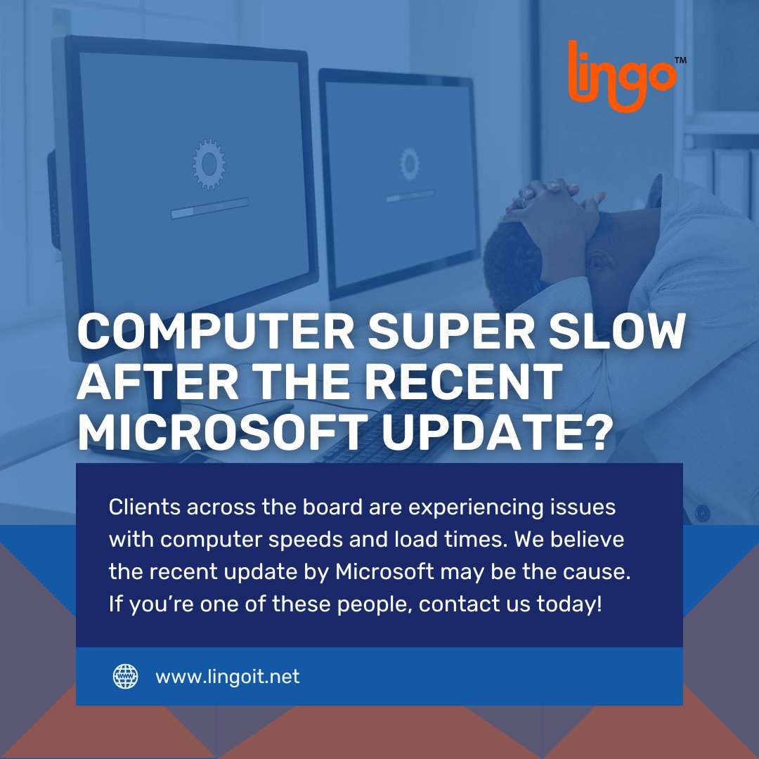 itjamescom's tweet photo. Is your computer crawling after the latest Microsoft update? We’re seeing this issue across the board! Don’t wait –– let us help speed things up! Contact us today.

#TechSupport #MicrosoftUpdate #Lingo https://t.co/rrCXmycIly