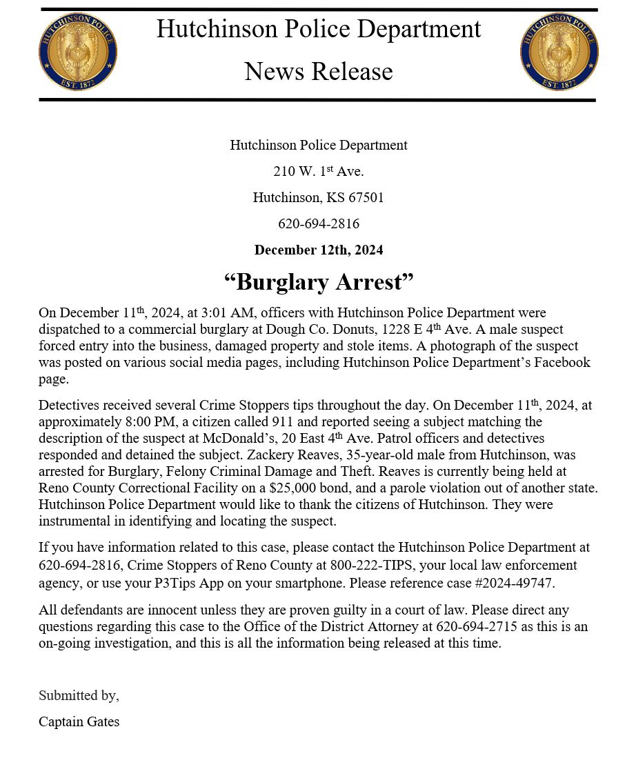 Hutchinson Police (@hutchpd) on Twitter photo 