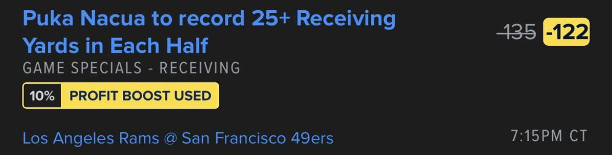 SAFE2LEG's tweet photo. 2 more Game Specials for fun..possible donation lol

✅ Puka Nacua 25+ RECEIVING yards in each HALF
✅Kyren Williams 25+ RUSHING yards in each HALF

#GamblingX #bets #gamespecials #SportsGambling #bettingsports #nfl #nflbets https://t.co/zodfLFiulP