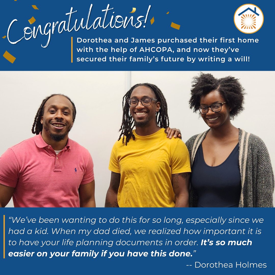 We're so proud of our clients Dorothea and James for writing their estate planning documents!
This is why we do the work we do! To help families build generational wealth and then KEEP that wealth!
Our next Online Will Workshop is 12/18 &gt;&gt;ahcopa.org/wills
