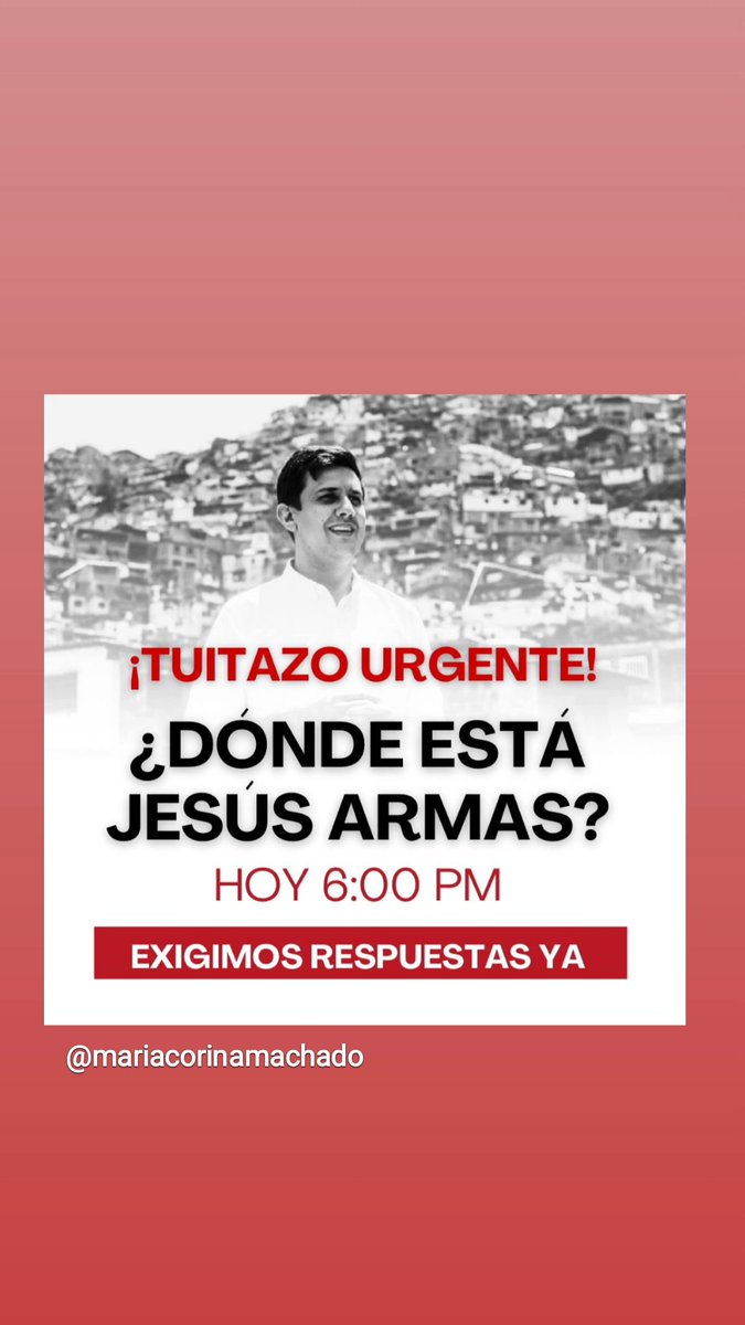 carlaangola's tweet photo. El nuevo secuestrado de Maduro.
#URGENTE se sospecha que Maduro lo haya confinado a la DGCIM y ahora pretenda involucrarlo en alguna conspiración ficticia con el sector militar. Pero hasta ahora los perpetradores de Maduro niegan que esté en el SEBIN o en la DGCIM ¿Dónde está @jesusarmasccs?
Maduro comete otro crímen de lesa humanidad contra él con esta nueva desaparición forzada. 
Jesús, es Ingeniero de la UCAB, activista, defensor de derechos humanos, dirigente político y líder social.
Director de la ONG Ciudadanía Sin Límites. 
Concejal de Caracas desde el 2013 hasta el año 2018 por el circuito 3. 
Encargado de la central de organización del comando de campaña de @MariaCorinaYA y @EdmundoGU
Dirigente de Voluntarios por la Libertad.
Profesor en la Facultad de Ciencias Jurídicas y Políticas UCV.
Obama Fellow de la Universidad de Columbia.
Magister en Políticas Públicas de la Universidad de Bristol.
Jesús tiene asma y complicadas alergias que necesitan tratamiento constante.
Maduro excarceló a varios presos políticos en este maquillaje de amnistía, mientras secuestraba a Jesús con hombres encapuchados quienes se lo llevaron en una camioneta Fortuner gris sin placa.
Maduro aprieta porque sabe que está en aprietos.
No soltemos esta pelea ni un segundo.
#DondeEstaJesusArmas
@SairamRivas