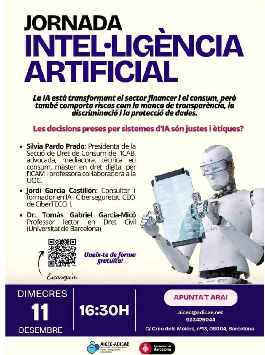 Sylvie56417153's tweet photo. Ayer impartí ponencia en la Jornada de #InteligenciaArtificial en el ámbito de #Consumo junto a @gcjordi @IsabelAICEC y @TomasGGM en @AicecAdicae.
Interesante debate. https://t.co/dgrm3DB8s1