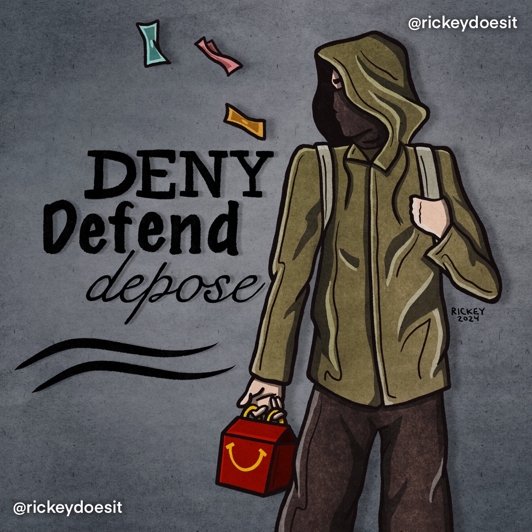 Deny. Defend. Depose. #luigimangione #theadjuster #robinhoodie #mcdonalds #imlovinit #DenyDefendDepose