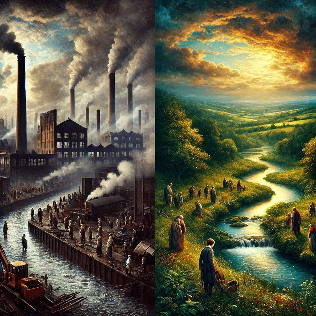 cel67540628's tweet photo. Industrial landscape with a Pre-Raphaelite aesthetic #aiart #aiartwork #ArtisticAI #aiartcommunity #aiartworks #ai #art #generativeart https://t.co/qTa269Jxsa