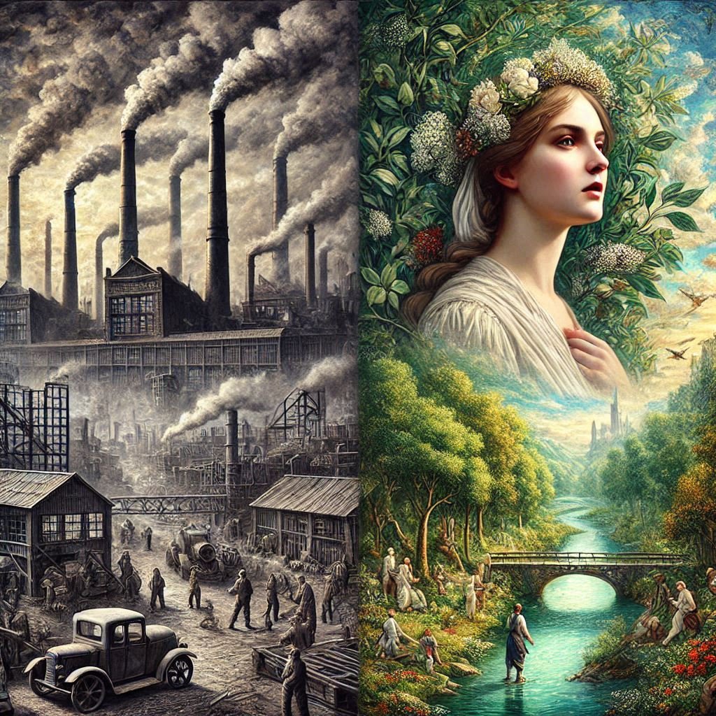 cel67540628's tweet photo. Industrial landscape with a Pre-Raphaelite aesthetic #aiart #aiartwork #ArtisticAI #aiartcommunity #aiartworks #ai #art #generativeart https://t.co/qTa269Jxsa