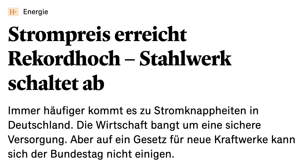 Oder wie der Wirtschaftsminister sagen würde: „Die Strompreise für Industrie sind so niedrig, wie seit dem Jahr 2017 nicht mehr.“