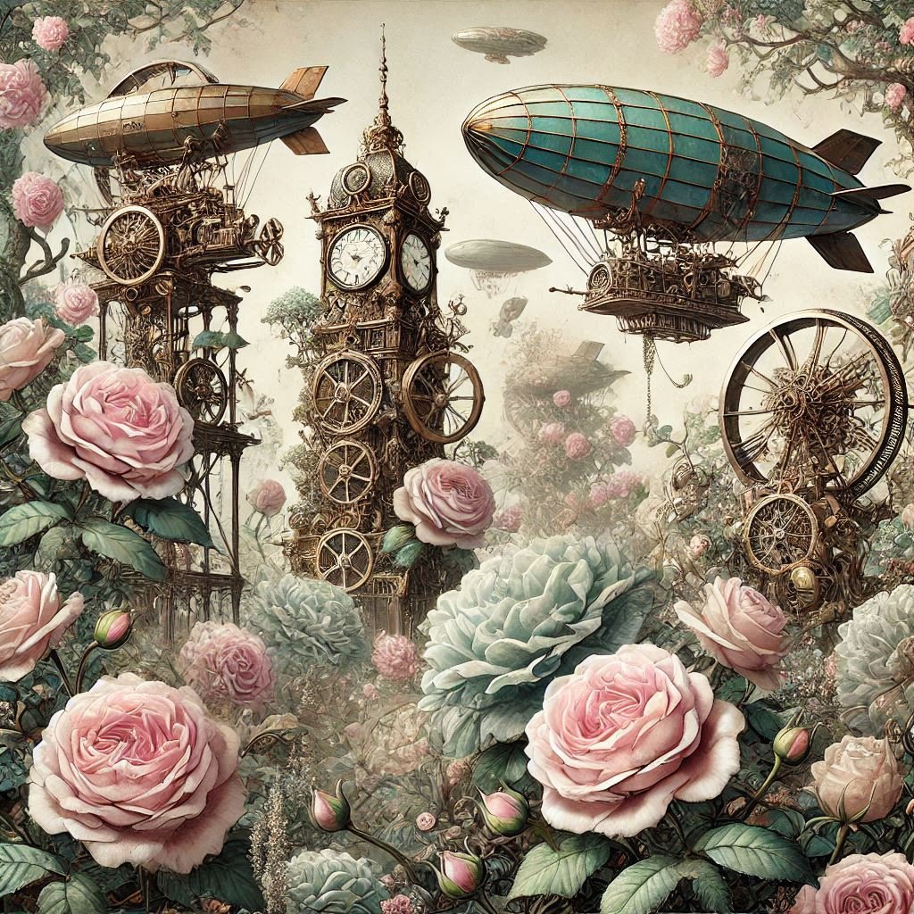 cel67540628's tweet photo. Romantic Rococo garden with a Steampunk aesthetic #aiart #aiartwork #ArtisticAI #aiartcommunity #aiartworks #ai #art #generativeart https://t.co/2FxrH0tgck
