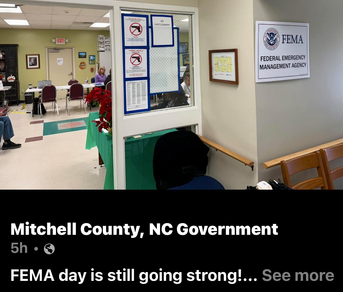 AnnieMDance's tweet photo. “No photography” is in violation of NC state law at the #MitchellCounty #FEMA site. NC is a one-party consent state. #NCpol #SprucePine #Bakersville https://t.co/NzUwK4Akyi