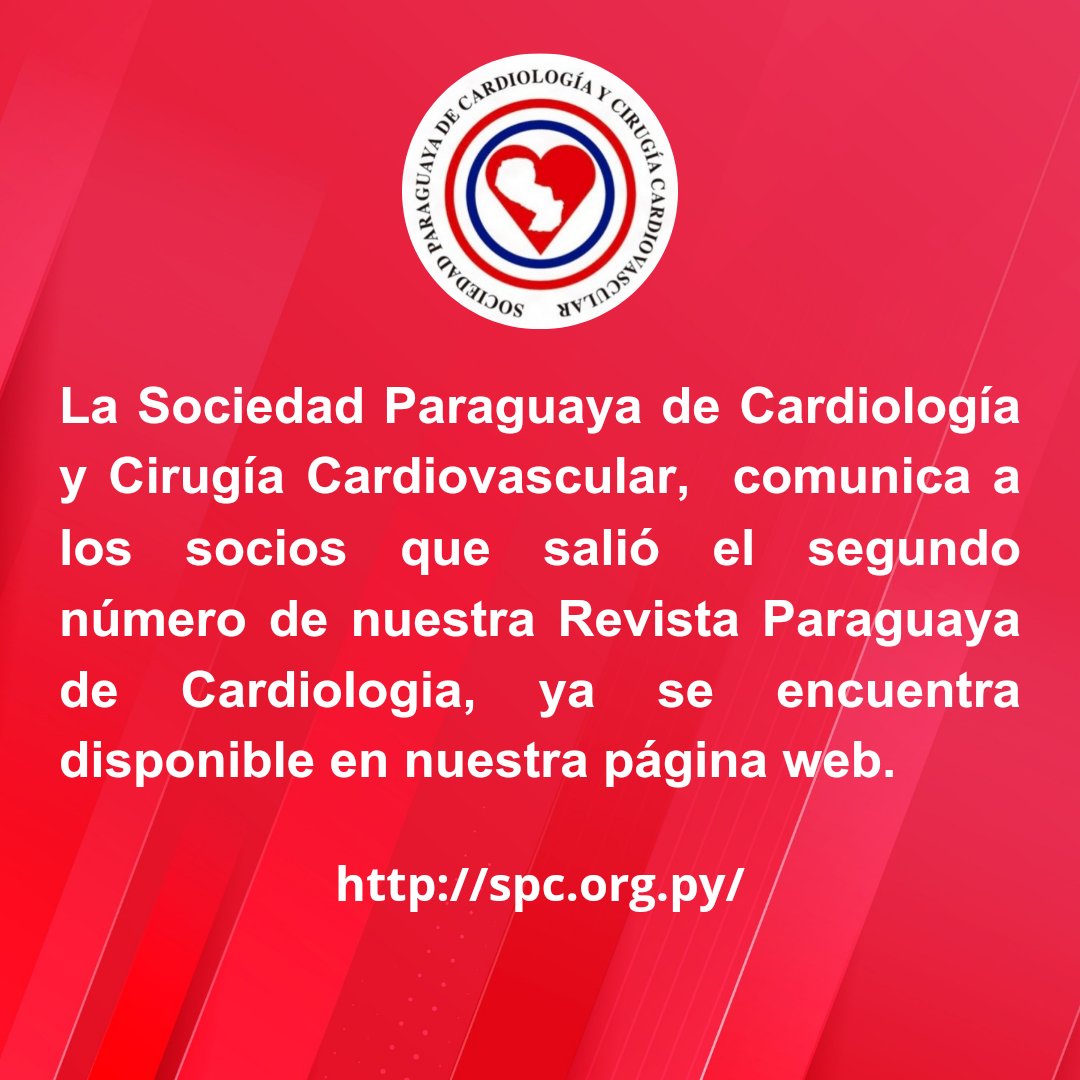 SPCyCC's tweet photo. ❤Revista Paraguaya de Cardiología❤
👉https://t.co/0NEGSlQl9j
#cardiopy https://t.co/vVLencobQA