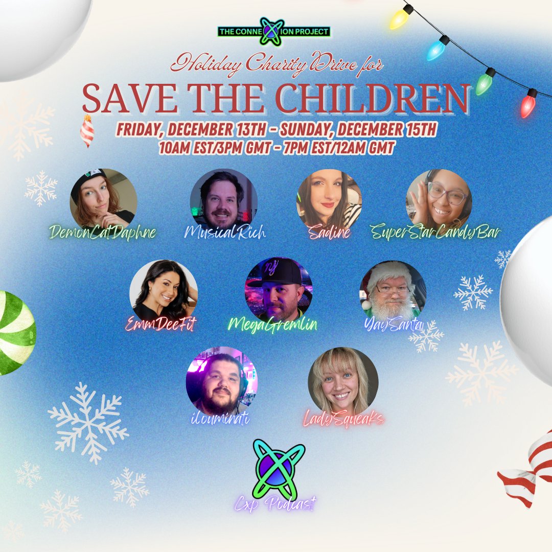 ConnexionProj's tweet photo. 🎶 It's the most charitable time of the year 🎵The ConneXion Project's Annual Holiday Charity Drive is going LIVE this weekend non-stop from Friday, December 13th thru Sunday, December 15th raising money for SAVE THE CHILDREN! https://t.co/P4oVS3hHg6

See you there! https://t.co/Rp2VxQM6W1