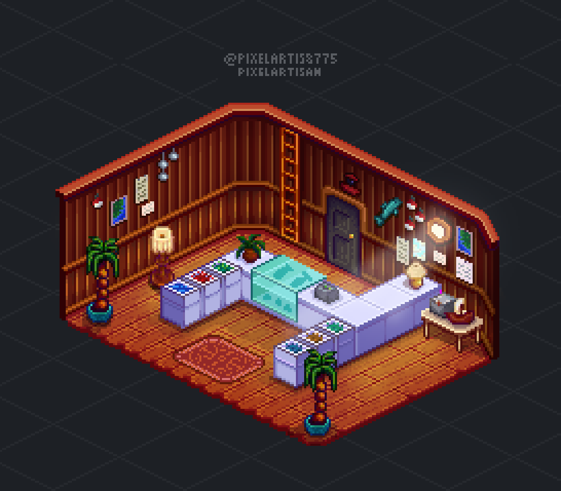 Willy's Shack in Stardew Valley - Isometric Interior Rendition