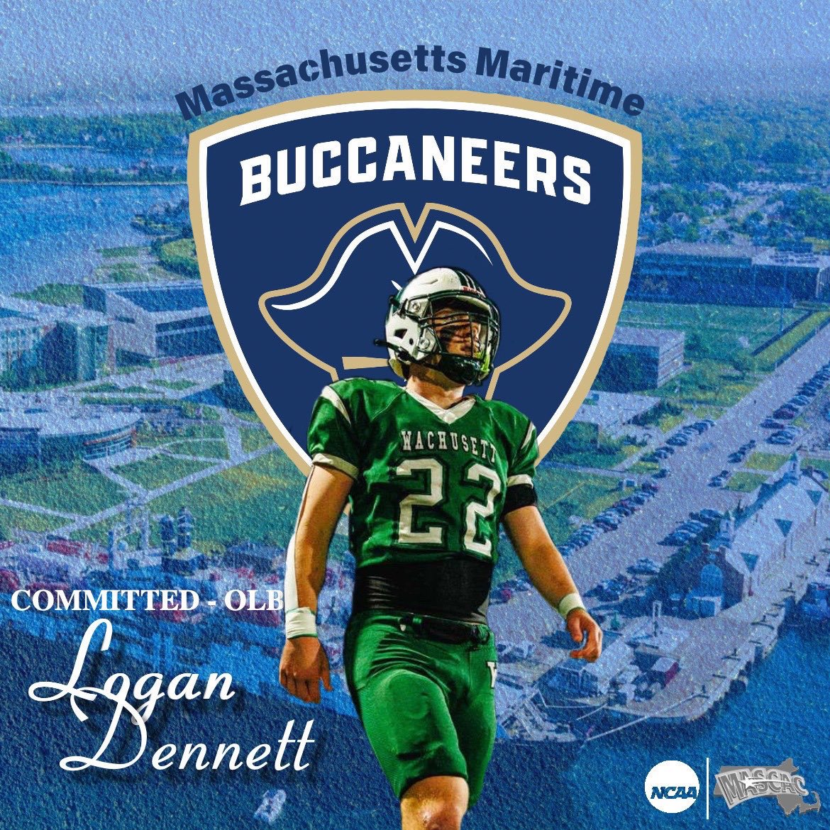 After a long recruitment process and thought with my family I am proud to announce my commitment to continue my academic and athletic career at Massachusetts Maritime Academy. Thank you <a href="/CoachCameronMMA/">Jeremy Cameron</a> and <a href="/bucs_fball/">Massachusetts Maritime Football</a> for this opportunity.              Go bucs ! 🟡🔵