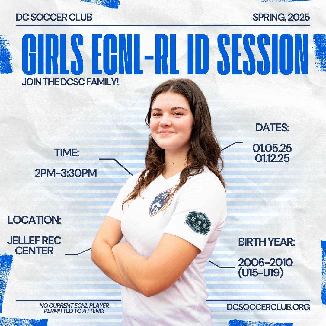 DCSoccerClub's tweet photo. ECNL-RL ID Sessions Are Here! ⚽️

Calling all players born 2006-2010—don’t miss your chance to showcase your skills and be part of the DCSC family!

📅 Dates:
- Sunday, January 5th
- Sunday, January 12th

Register now: https://t.co/U3Lf0w3T6z https://t.co/IjW9zDCVdn