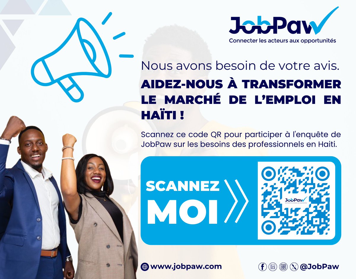 Professionnels, vous êtes au centre de nos préoccupations. En 5 minutes, aidez-nous à transformer le marché de l’emploi en Haïti.  

Cliquez sur ce lien pour participer à l'enquête de JobPaw sur les besoins des professionels en Haiti : surveymonkey.com/r/EnqueteJobPa…