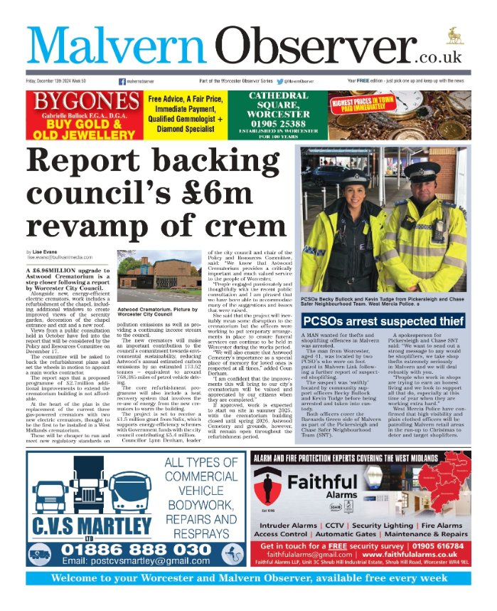 AndyGibsonTV's tweet photo. Malvern Observer: "REPORT BACKING COUNCIL'S £6M REVAMP OF CREM"
@MoreThanPR leads for @MalvernObserver.
FULL STORY: https://t.co/P2MrsIsgUs
An upgrade to Astwood Crematorium is a step closer following a Worcester City Council report.
#MalvernObserver
#IBPapers https://t.co/ZQLUYgEYmH
