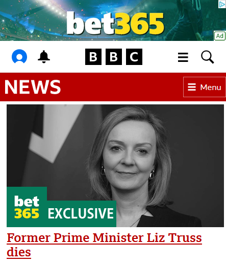 had a dream the BBC got privatised and their first news story after being sold to Bet365 was that Liz Truss died