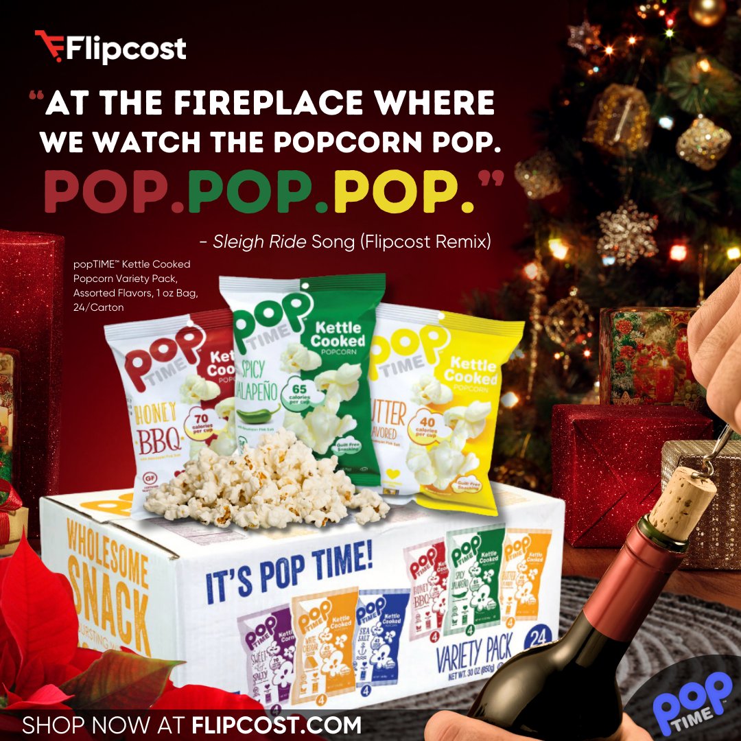 shopflipcost's tweet photo. Cozy up by the fire with a snack that pops! 🎄✨ Discover the popTIME Variety Pack, a holiday treat for every taste. Shop now at https://t.co/sFNwAFcyKL and make your celebrations pop! #poptime #christmas #pop #celebrate #party #kettlecooked #popcorn https://t.co/OLEQbzZ0pE