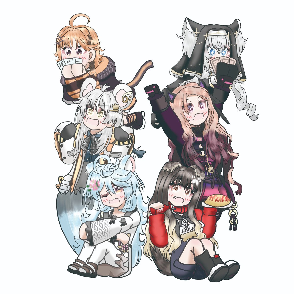 「おはよーん!昨日ど根性で2期生完成させやした!夜勤明けで3時まで寝てから描き始め」|ぽかhiイネザメ🌾🐑🍚🌌👑🐬🛌🦉📕(✪ゴエルッソ)✨のイラスト