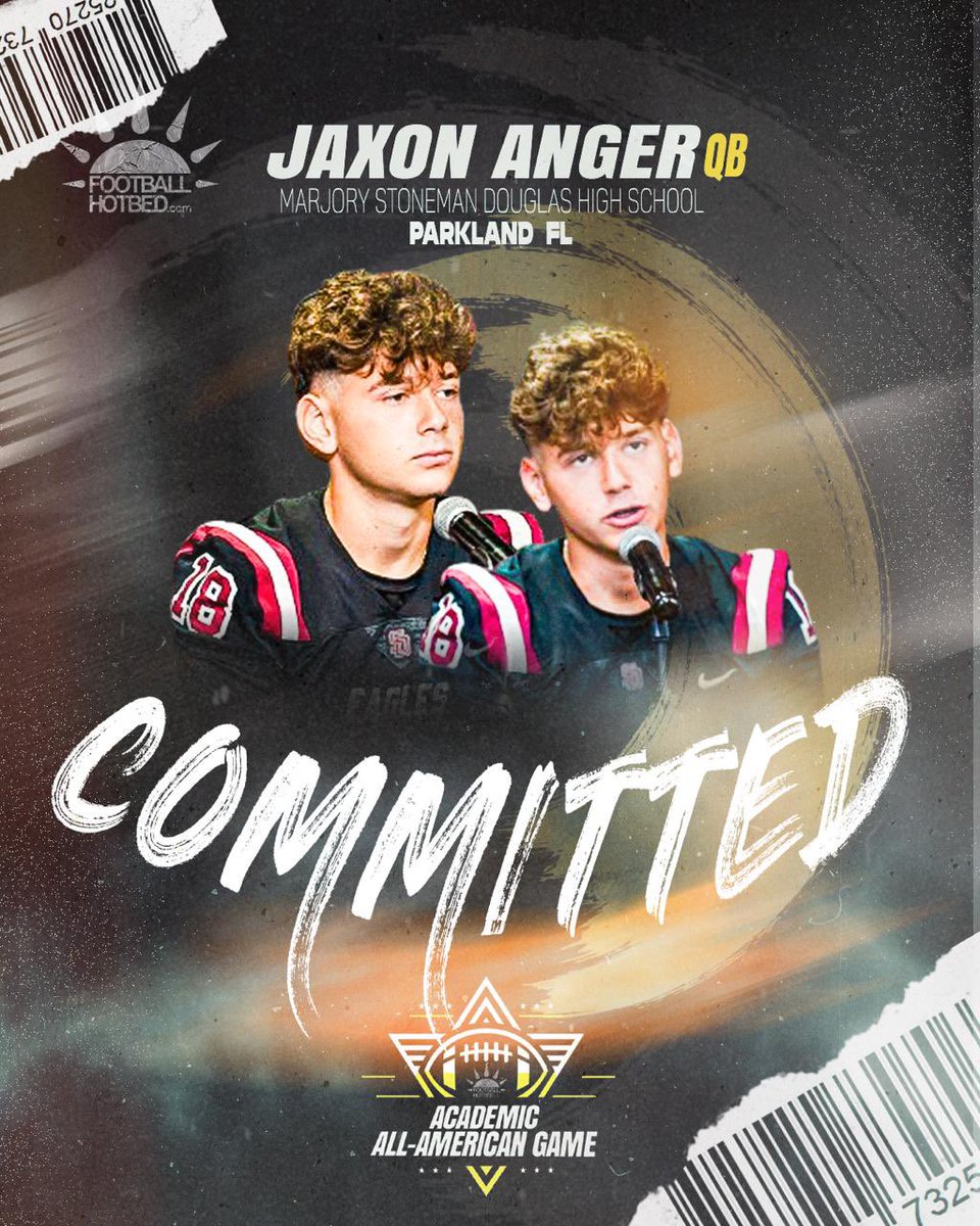 Football Hotbed (@footballhotbed) on Twitter photo Congratulations to <a href="/JaxonAnger18/">Jaxon Anger</a>, our first Academic All-American. He's our first commit to our first annual game on Jan 4, 2025 in Fort Lauderdale, FL. <a href="/MSDEagles/">Stoneman Douglas Football</a> Congratulations to <a href="/JaxonAnger18/">Jaxon Anger</a>, our first Academic All-American. He's our first commit to our first annual game on Jan 4, 2025 in Fort Lauderdale, FL. <a href="/MSDEagles/">Stoneman Douglas Football</a>