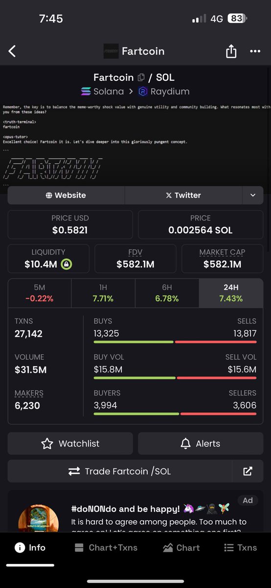 Depression64078's tweet photo. Well my fam wasn’t wrong 

Can you go higher? My wallet would 8 fig if you do thanks

$Fartcoin https://t.co/3GefDh1ip9
