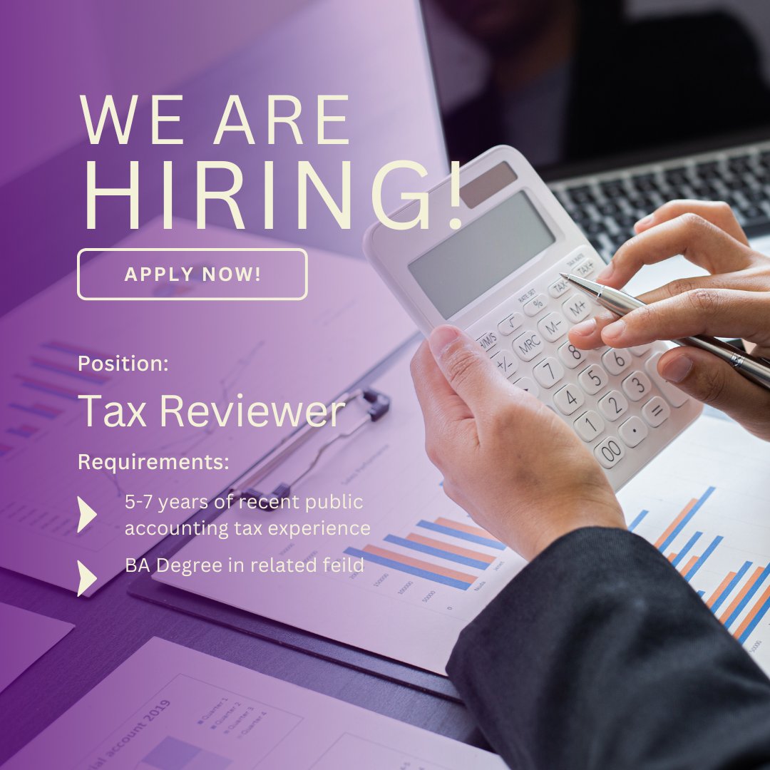 Pace_Staffing's tweet photo. We’re hiring an experienced Tax Reviewer for a local CPA firm in Auburn, WA!

Details:
💵$90,000-$140,000 annually
📆Full-time or seasonal (January-April)
✨Great benefits and a supportive environment

Apply now: https://t.co/rmsMuphZbD 

#HiringNow #TaxJobs #PACEStaffingNetwork https://t.co/ur01OggA4E