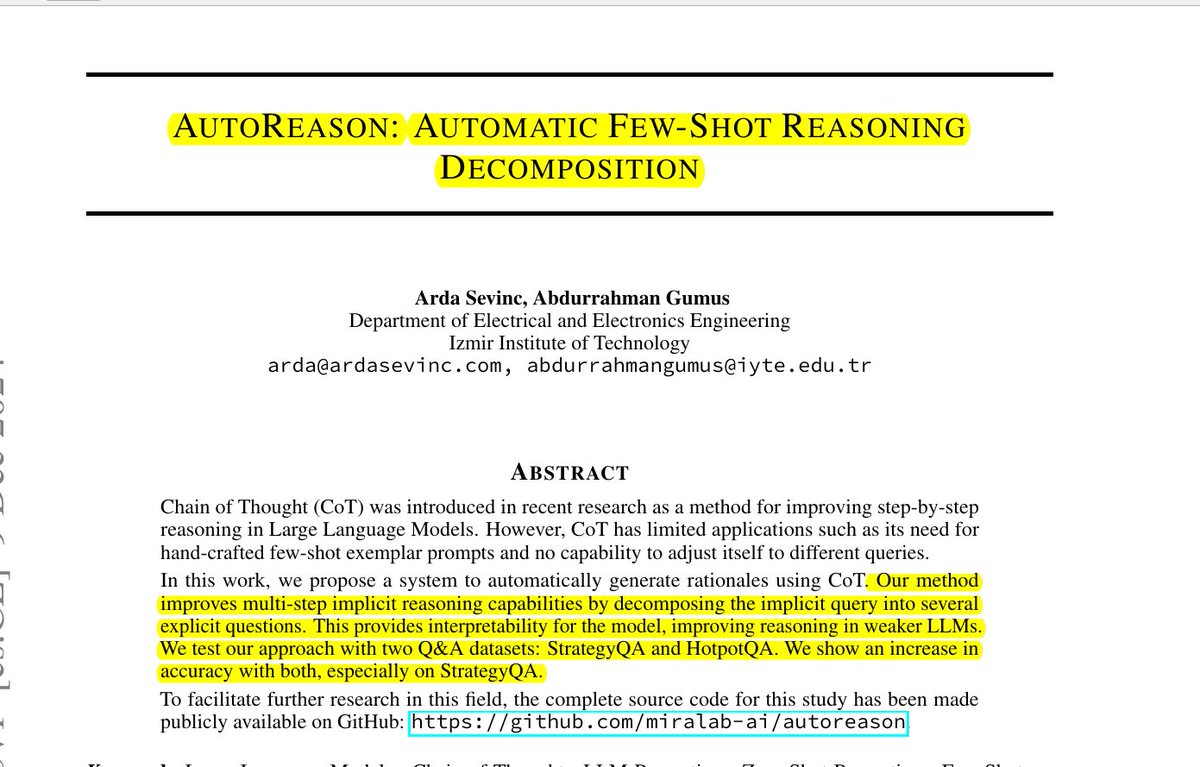 rohanpaul_ai's tweet image. Teaching small LLMs to reason like big ones.

AutoReason enhances LLM reasoning by automatically generating step-by-step rationales, eliminating the need for hand-crafted few-shot exemplars in Chain of Thought prompting.

-----

🤔 Original Problem:

→ Chain of Thought (CoT)…