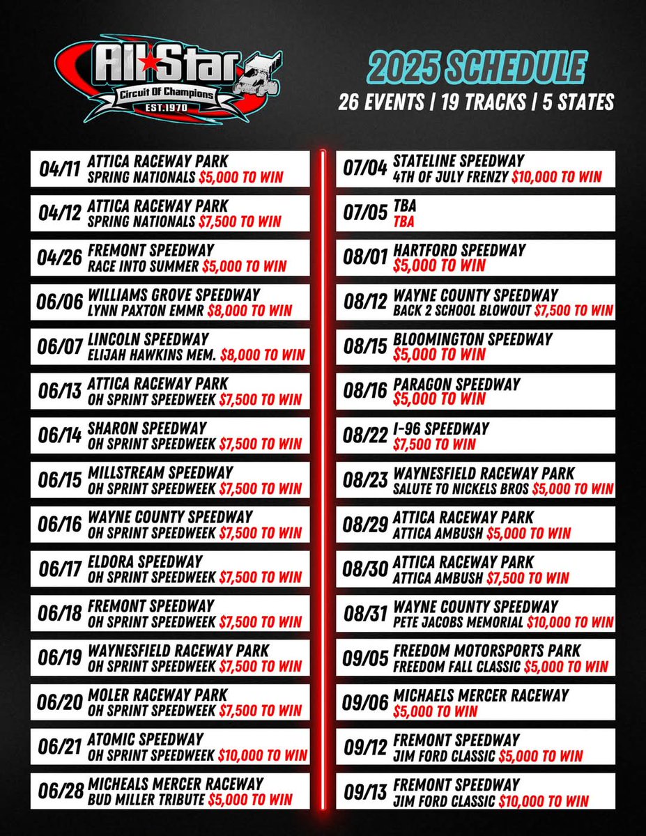 AllStarSprints's tweet photo. Full Schedule for 2025! Details below 👇👇 https://t.co/TQXR63Sji6