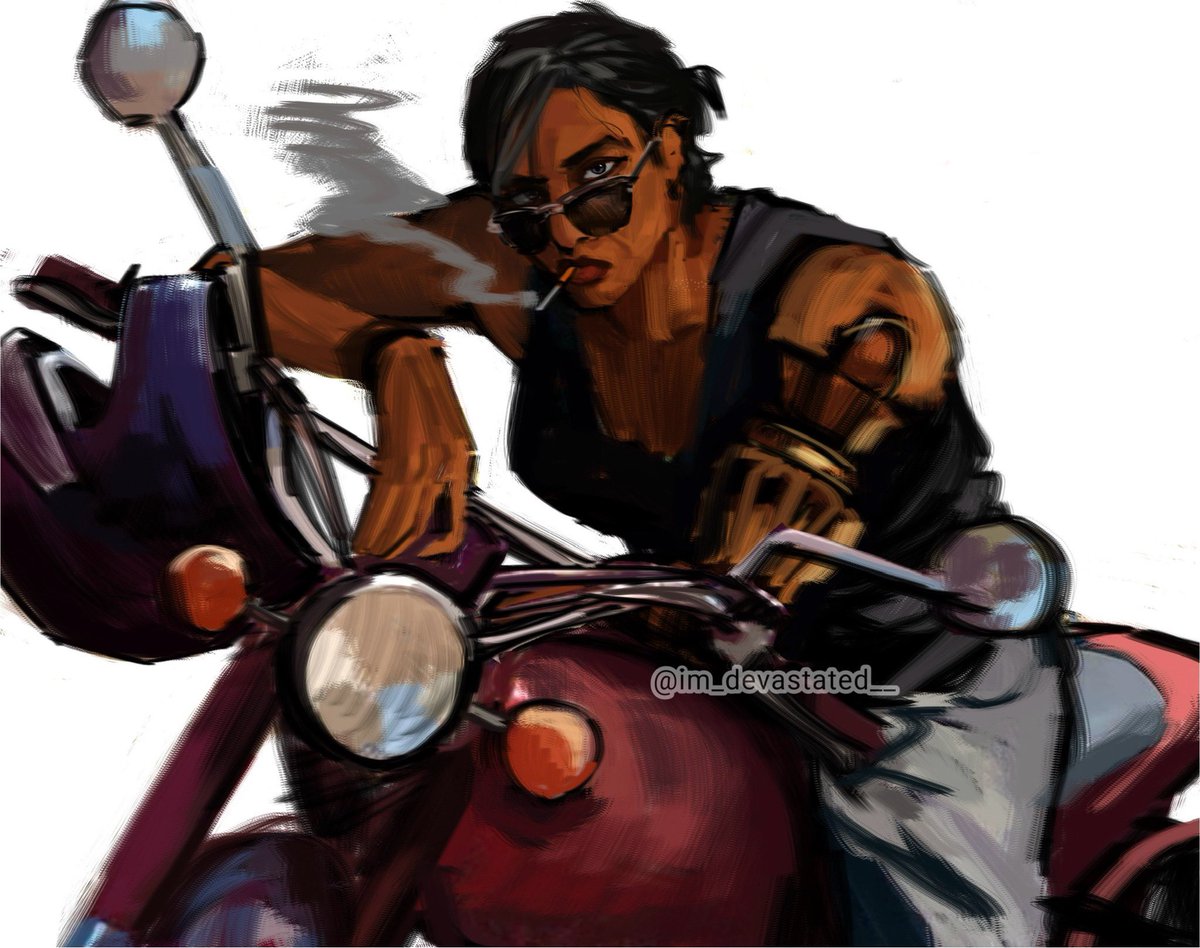 biker sevika w/ longer hair n grey streaks..