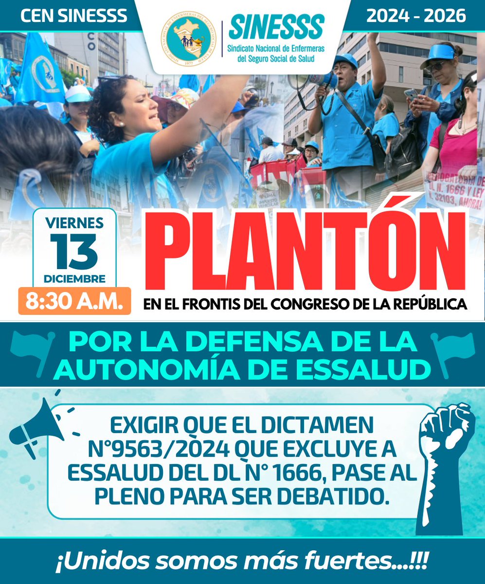 SinesssPeru's tweet photo. 🚨PLANTÓN DE PROTESTA
📍 Congreso de la República
📆 13 de diciembre
⏰ 8.30 A. M.
💪🏻 ¡Sin luchas no hay victoria!!!
✊🏻¡Este es el SINESSS Valiente y Combativo!!! https://t.co/LgUNBIhELf