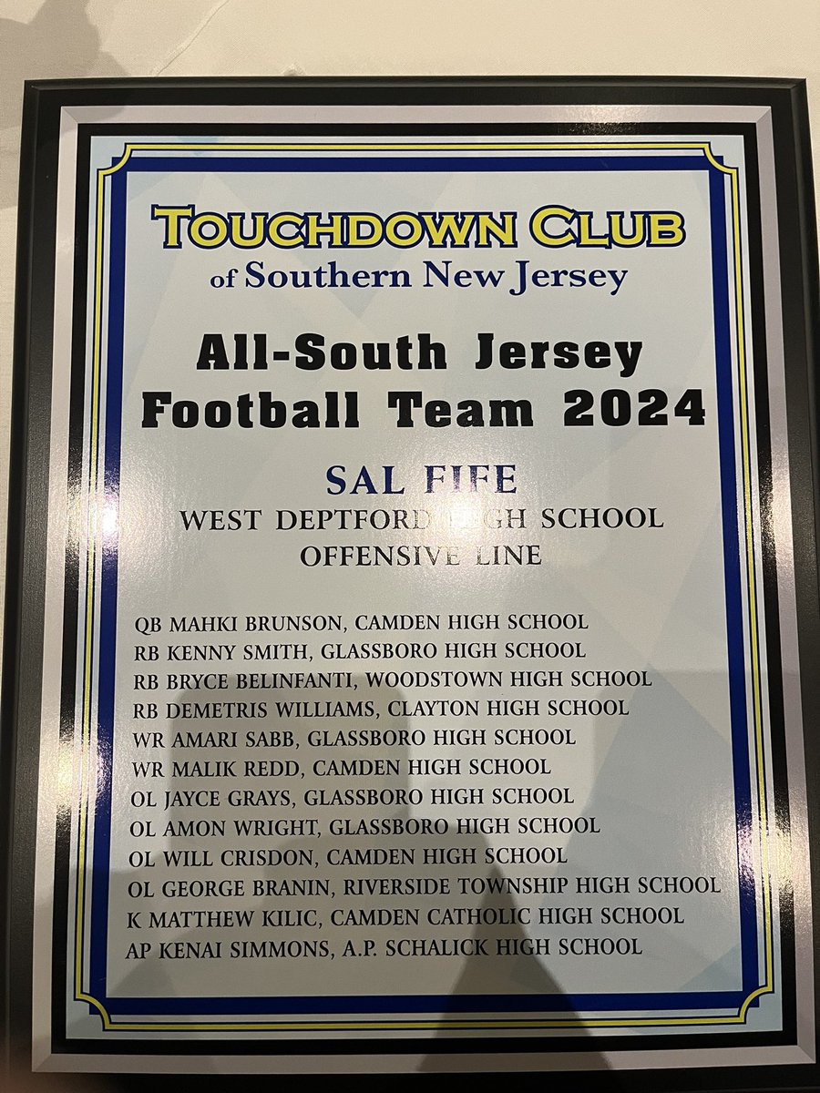 Salvatore Fife (@fifesal_) on Twitter photo I was honored to have received 1st Team All South Jersey by the <a href="/TDClubofSJ/">Touchdown Club of Southern New Jersey</a> last night. This was a goal of mine since the day I started high school football and it is trully a blessing for it to come to fruition. I was honored to have received 1st Team All South Jersey by the <a href="/TDClubofSJ/">Touchdown Club of Southern New Jersey</a> last night. This was a goal of mine since the day I started high school football and it is trully a blessing for it to come to fruition.