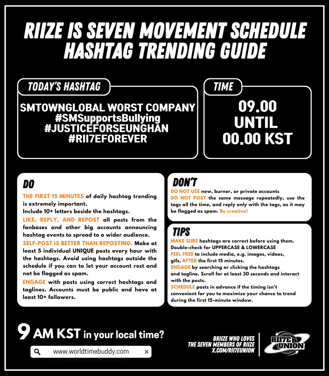 RII7EUNION's tweet photo. RIIZE IS SEVEN MOVEMENT SCHEDULE 
Day 44 - Dec 13th

📌 TODAY'S HASHTAG
SMTOWNGLOBAL WORST COMPANY
#SMSupportsBullying
#JUSTICEFORSEUNGHAN 
#RII7EFOREVER 

Let's continue to report and post on other social media platforms until we return with the full schedule. 🙏 https://t.co/DeMFa5dXSh