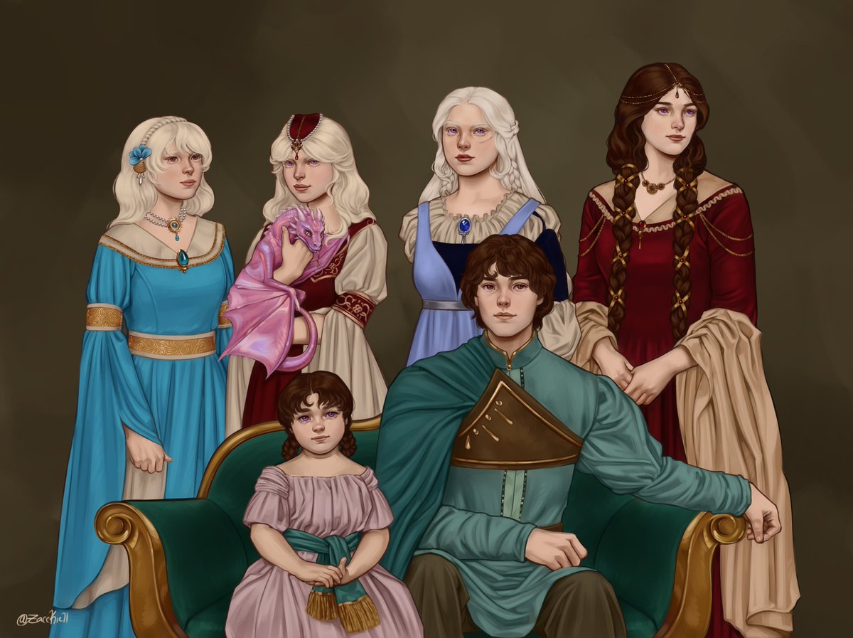 Zacckiell's tweet image. Lucerys and his daughters.
Commission for @coeursye, thank you so much!
#Commission #HouseOfTheDragon #ASOIAF #OC
#originalcharacters