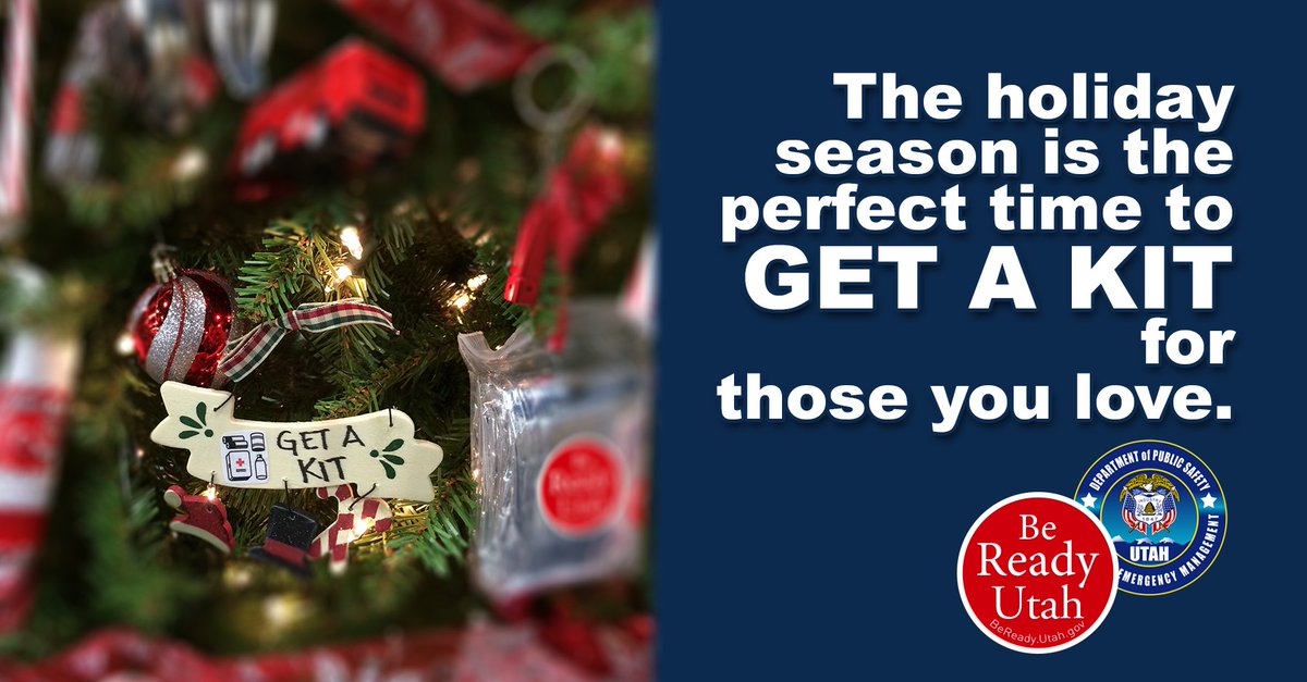 BeReadyUtah's tweet photo. #Prepare an emergency kit: The best place to start emergency preparedness is a disaster supply kit. It is your first and most important step. #GetAKit and give it to yourself this holiday season. Get ideas with this suggested kit list from Be Ready Utah: https://t.co/4P8hya6r0T. https://t.co/Nug5oHnOry