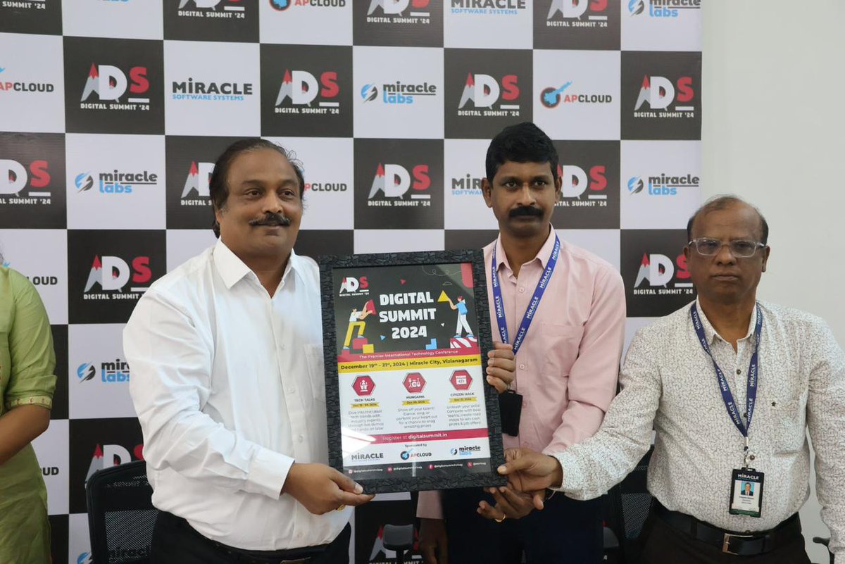 dsvizag's tweet photo. Unveiling the vision for innovation and growth! The #DigitalSummit2024 brochure was officially launched by our CEO, Mr. Prasad Lokam, at Miracle City, Bhogapuram, amidst media presence. This marks the beginning of a journey to redefine the future. 

https://t.co/f0tpg9t2S4 https://t.co/nblNtmMiNZ