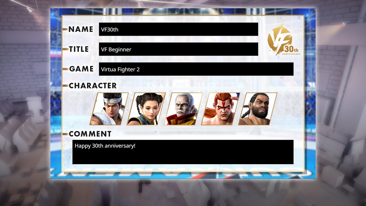 VF_SEGA's tweet image. To celebrate 30 Years of Virtua Fighter, we've released the Virtua Fighter Profile Cards generator on our VF30th Anniversary official website.
Official on-demand goods will be also available soon through Amazon!

virtua-fighter.com/30th/en/

#VF30th
#LegacyVF