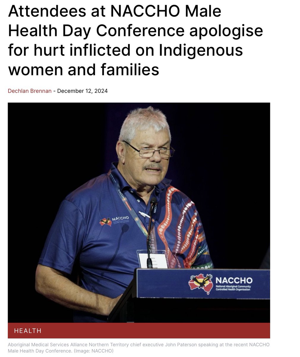 ColinCowell's tweet image. More than 100 men at the @NACCHOAustralia Male Health Conference Day in Canberra have apologised for the "hurt, pain and suffering caused to our wives, to our children, to our mothers, to our brothers and to our families".
nit.com.au/12-12-2024/153…