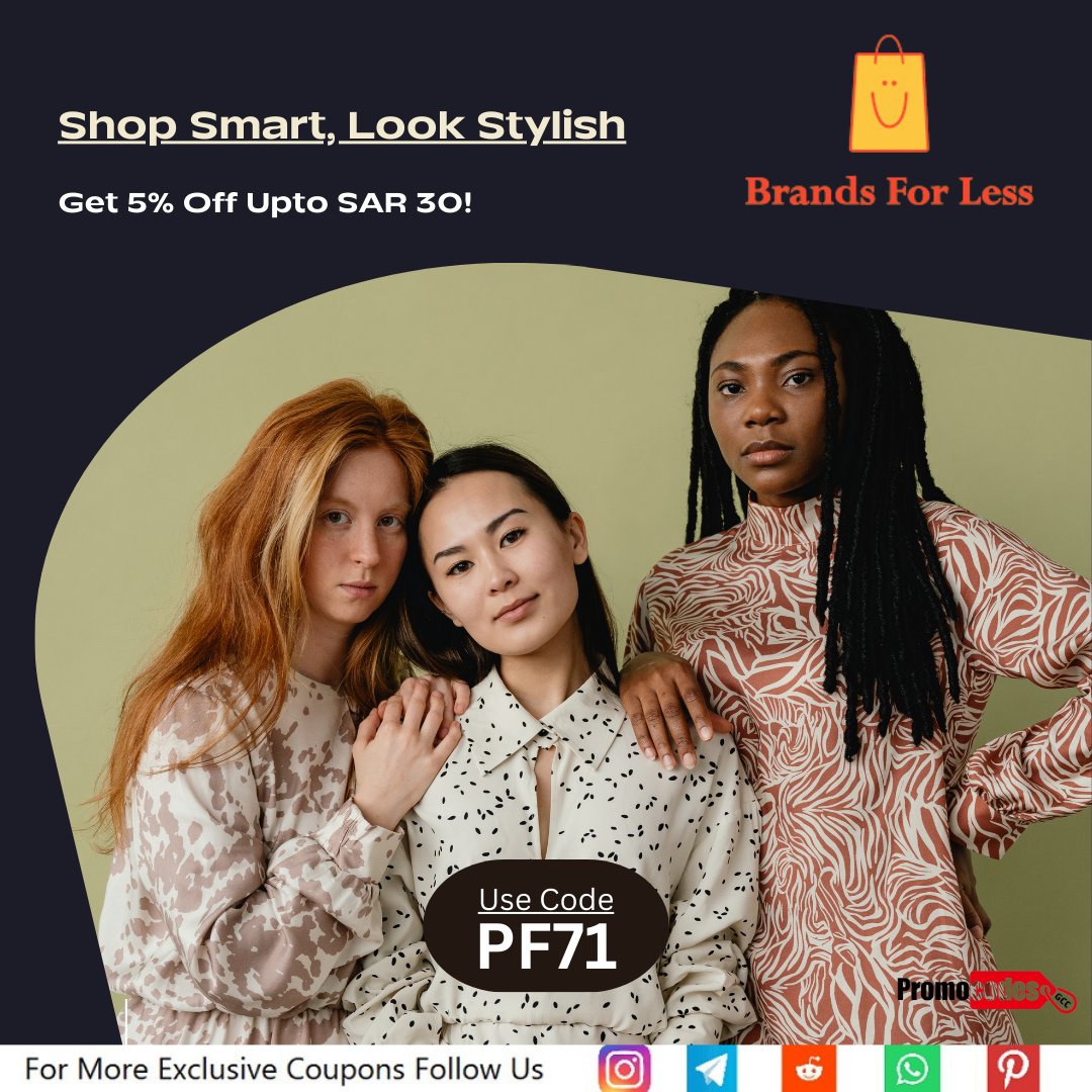promocodesgcc's tweet image. 🎉Shop & Save with Brands for Less!🎉
🛍️Get 5% OFF up to SAR 30 with coupon code PF71!
✨Discover top brands at unbeatable prices, only at Brands for Less.
#brandsforless #couponcodes #style #uae #offer #uaeoffers #exclusive #exclusiveoffer #postoftheday #promocodesgcc