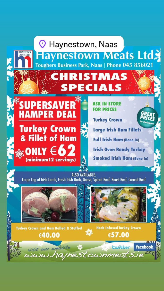 Irish Biltong Co. π (@irishbiltong) on Twitter photo Last few days to order your #ChristmasMeats from <a href="/haynestownmeats/">Haynestown Meats Ltd</a> #ShopLocal #SupportLocal
Call 045 856021. Last few days to order your #ChristmasMeats from <a href="/haynestownmeats/">Haynestown Meats Ltd</a> #ShopLocal #SupportLocal
Call 045 856021.