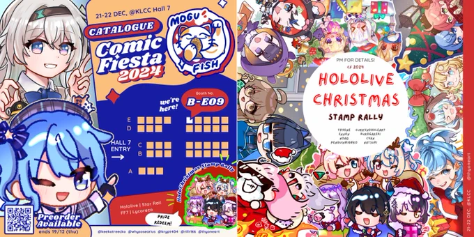 💖 SHARES APPRECIATED 💖
☄️ #comicfiesta2024  Preorders Open! ☄️
[1/2] B-E09 Mogufish

I'll also be hosting a Hololive Stamp Rally! Stay tuned for more details🎄

FREE Nerissa sticker for all Jailbirds! Details below ⬇️

#comicfiesta2024catalogue #cf2024 