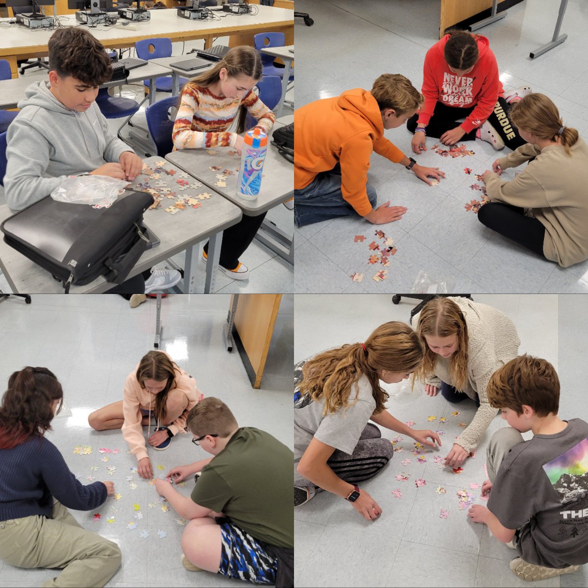 7th grade technology did a puzzle teamwork activity right after fall break. How well did they work together once they realized they didn't have all the pieces to the puzzle? Took some cooperation and perseverance, but they all finished. #EHRoyalPride