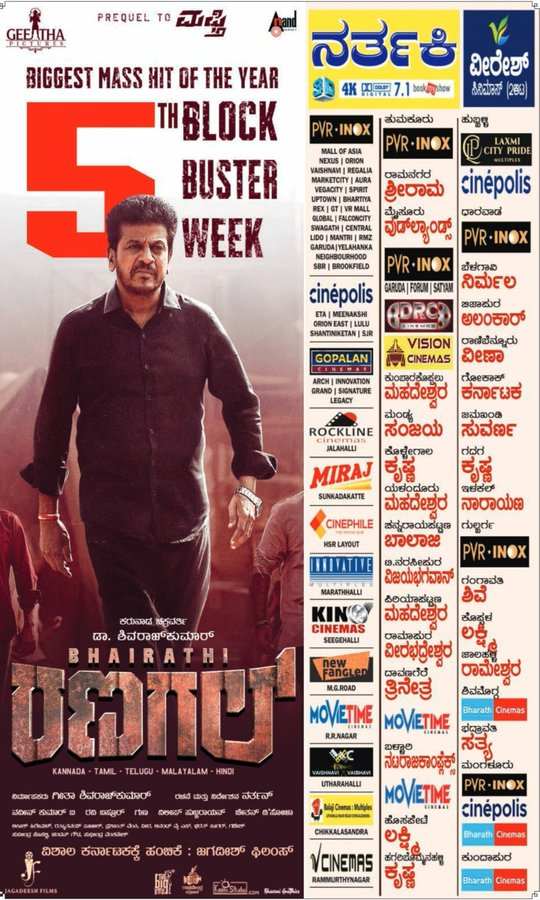 Navilu_Ent's tweet photo. ಶಿವಣ್ಣನ "ಭೈರತಿ ರಣಗಲ್" 5ನೇ ವಾರಕ್ಕೆ ಕಾಲಿಟ್ಟಿದೆ 🔥🔥
#Naviluentertainment #Bhairathiranagal #Shivanna #5thweek #Blockbusterweek https://t.co/ioqy1zrB4x
