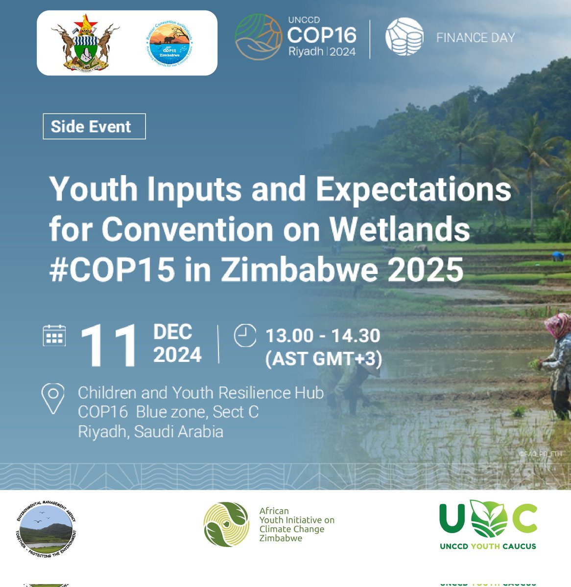 We are in #Riyadh and together with <a href="/EMAeep/">E.M.A</a> and the Government of Zimbabwe, we convened youth consultations on the upcoming convention on #Wetlands which will be hosted by #Zimbabwe in 2025. We are looking forward to further partnerships &amp; collaboration.