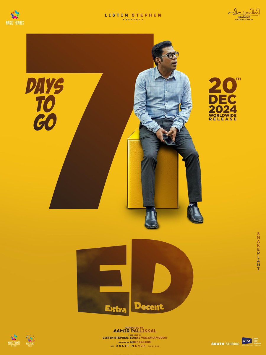 magicframes2011's tweet photo. 7 days to go...!!!

ED in Cinemas from 20th December 2024
.
.

#ED #Extradecent #Magicframes #ListinStephen #Aamirpallikal #Surajvenjaramoodu #GraceAntony #ashifkakkodi #SouthFramesEntertainment #comingSoon #dec20release #7days https://t.co/ytrlGEwoY5