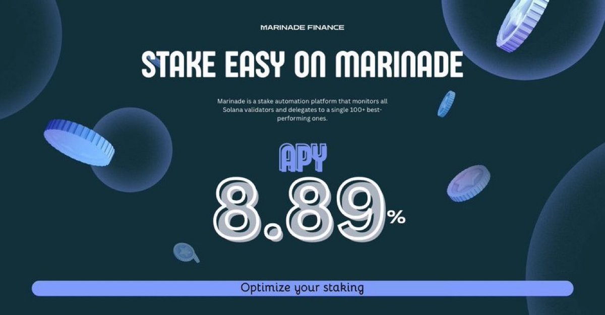 Fkayy_x's tweet image. Experience seamless $SOL staking with @MarinadeFinance 
Enjoy native staking, self-custody, and automatic delegation to top validators. Backed by a 4-year track record, 8M $SOL TVL, and 100% uptime guarantee #Solana #Staking