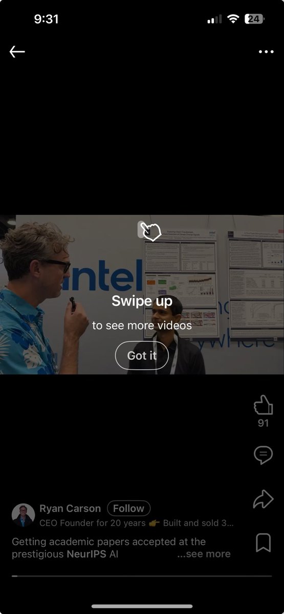 tweetingnonstop's tweet photo. The @LinkedIn iOS app #ux is so painfully bad. 

The feed rotates when the phone rotates, it shouldn’t. 

The native in feed videos don’t rotate, they should! 

And for every single video I’ve watched the past several months, it tells me I can swipe up. I swear I “Got It”! https://t.co/qxC3Iy91ql