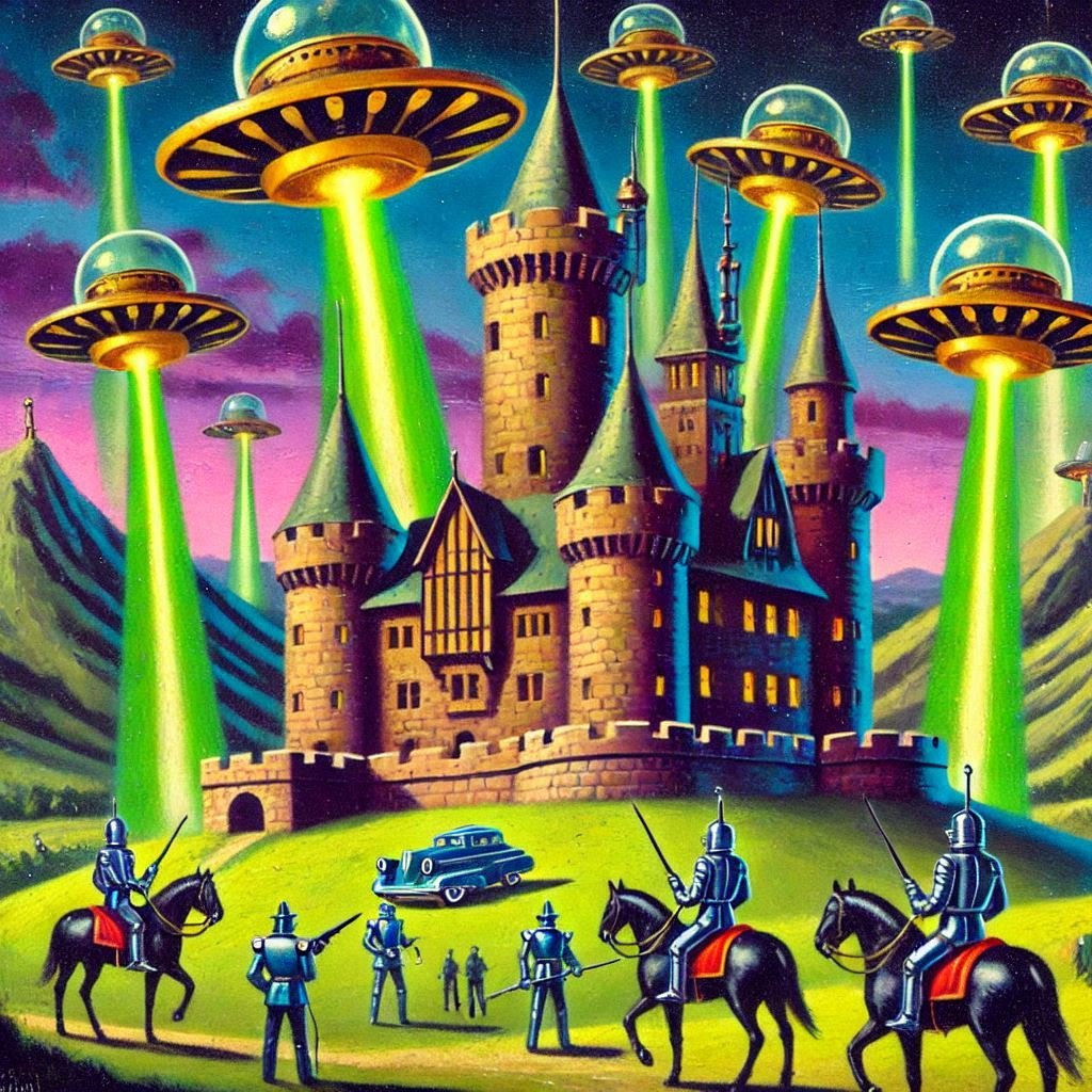 cel67540628's tweet photo. Medieval castle with a Retro Sci-Fi aesthetic #aiart #aiartwork #ArtisticAI #aiartcommunity #aiartworks #ai #art #generativeart https://t.co/KiKiC6xK5T