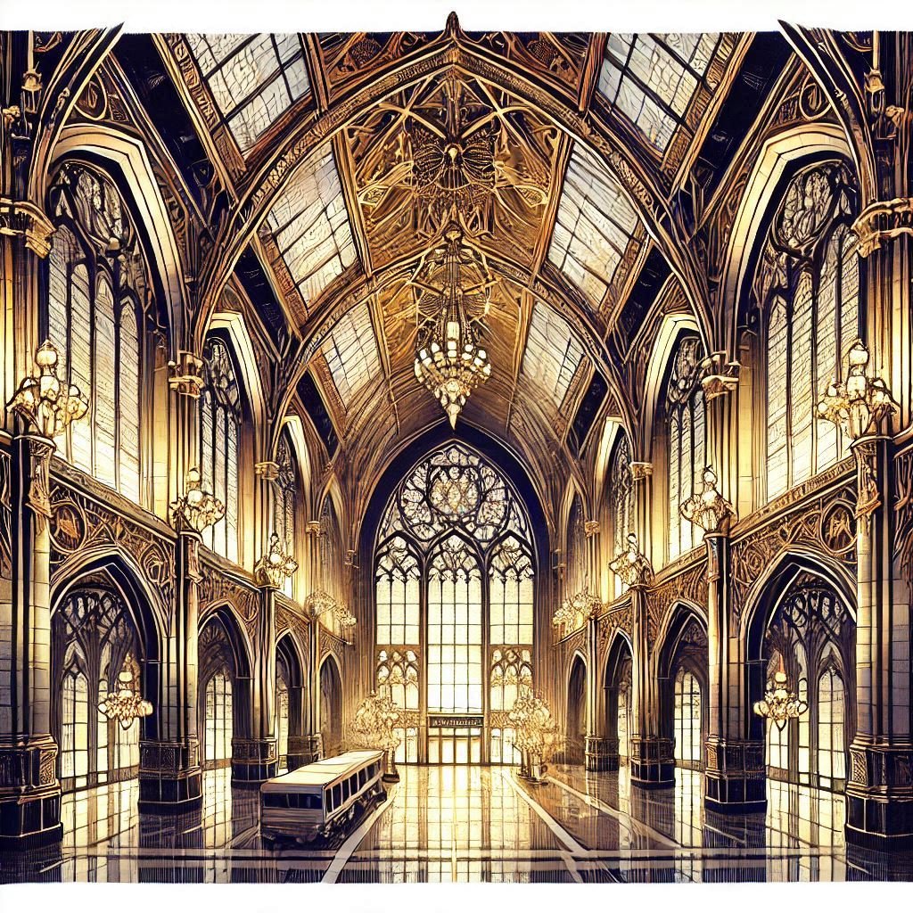cel67540628's tweet photo. Art Deco train station with a Gothic Revival aesthetic #aiart #aiartwork #ArtisticAI #aiartcommunity #aiartworks #ai #art #generativeart https://t.co/UcGE5nxH9I