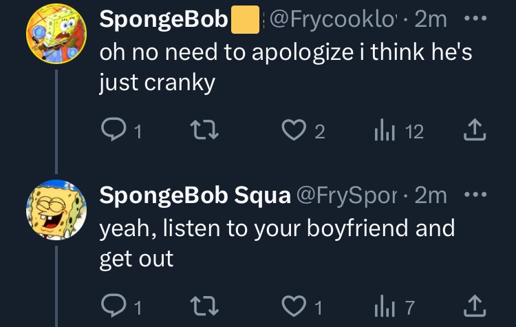 jesterthegoof's tweet photo. Beef in the SpongeBob parody community 

It’s more likely than you think https://t.co/jchO1HPHk3
