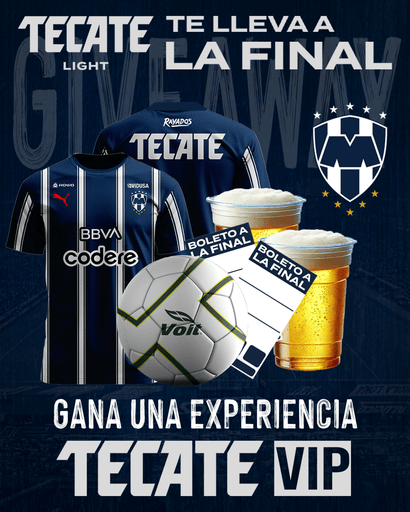 🎉 ¡GIVEAWAY ALERT! 🎉

TECATE LIGHT te lleva directo a la FINAL de vuelta de Rayados vs América en el Estadio BBVA 🏆⚽️

1️⃣ Sigue a <a href="/Rayados/">Rayados</a> y <a href="/CervezaTecate/">Cerveza Tecate</a> en X.

2️⃣ Dale ♥️ y RT

3️⃣ Comenta con tu predicción del marcador global final, el jugador clave de Rayados en el partido